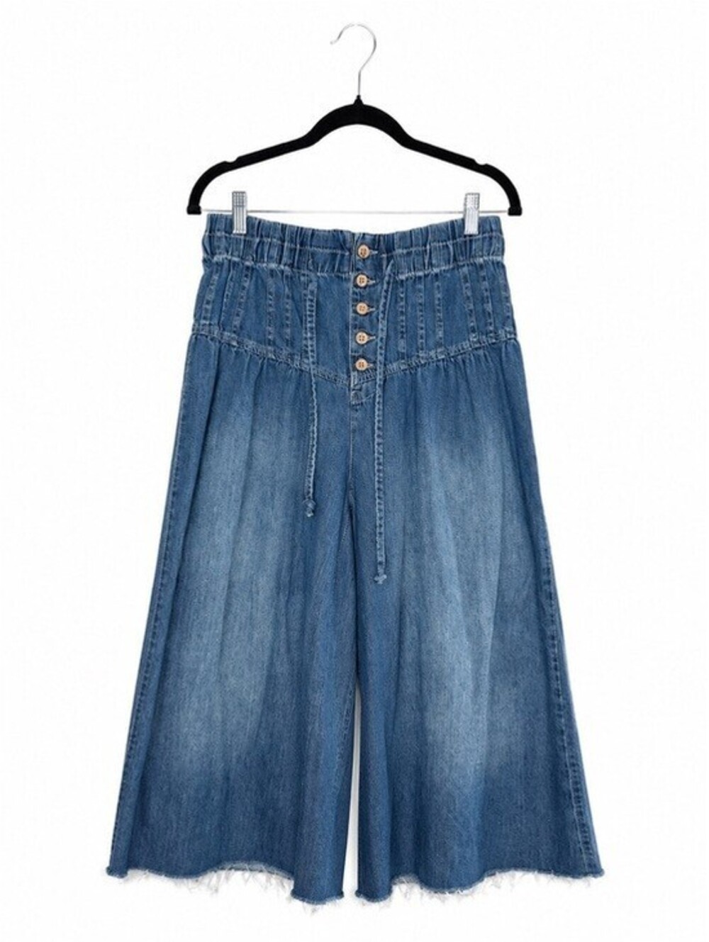 Free People We The Free Chambray Paperbag Wide Leg Cropped Culotte Pants Small